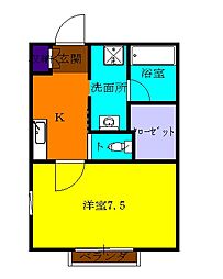 小田急小田原線 相模大野駅 徒歩10分の賃貸アパート 2階1Kの間取り