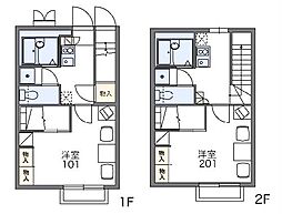 レオパレスアゼリア 2階1Kの間取り