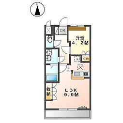 ハピネスＢ 1階1LDKの間取り