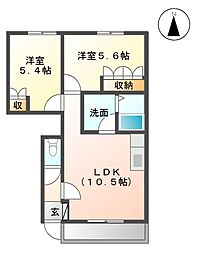 グレイスヴィラ 1階2LDKの間取り