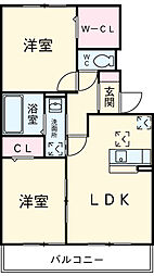 サンヒルズ　Ｂ棟 1階2LDKの間取り