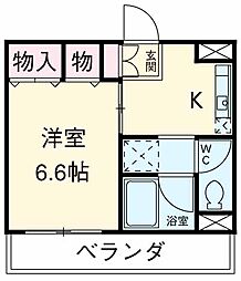 京王線 千歳烏山駅 徒歩12分の賃貸マンション 2階1DKの間取り