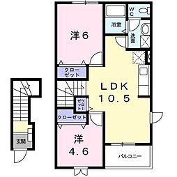 セレッソ・リーオ 2階2LDKの間取り