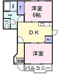 シャンティ北小田B 2DKの間取図画像