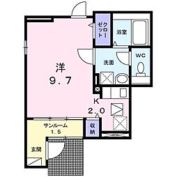ホワイトメゾンV 1階ワンルームの間取り