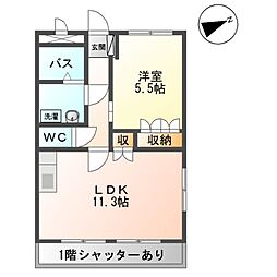 愛知環状鉄道 瀬戸口駅 徒歩12分の賃貸アパート 1階1LDKの間取り