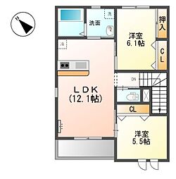 愛知環状鉄道 瀬戸口駅 徒歩22分の賃貸アパート 2階2LDKの間取り