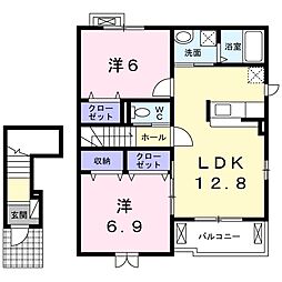 フルール 2階2LDKの間取り