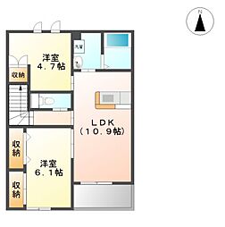 愛知環状鉄道 山口駅 徒歩11分の賃貸アパート 2階2LDKの間取り