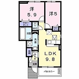 プロスペラーレ・ウエ 2LDKの間取図画像