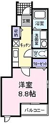 グリーンガーデン 1階1Kの間取り