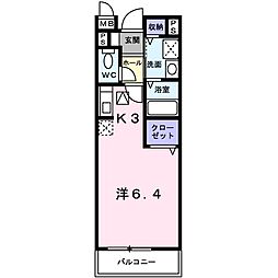 フロール ワンルームの間取図画像