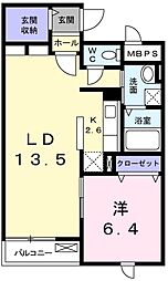 メゾンソレイユ1 1LDKの間取図画像