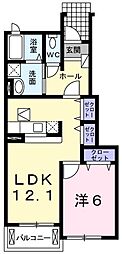 カーサ・ヴェルテ 1LDKの間取図画像