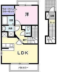 ヴェズレー西中原 1LDKの間取図画像
