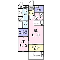 クローバー青島 1LDKの間取図画像