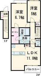 メゾン・グラース 2階2LDKの間取り