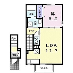 ソシア・北島 2階1LDKの間取り