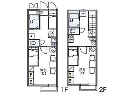 レオパレスルミエール 2階1Kの間取り