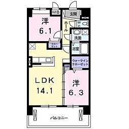 小田急小田原線 本厚木駅 バス4分 岡田（新道）下車 徒歩1分の賃貸マンション 4階2LDKの間取り