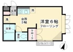 ファインクレストＢ 2階1Kの間取り