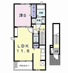 コリーヌ三崎 2階1LDKの間取り
