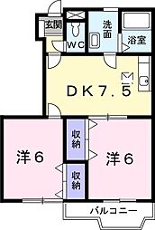 グリーンハイツB 2DKの間取図画像