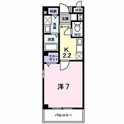 グレイス　アニュー 2階1Kの間取り