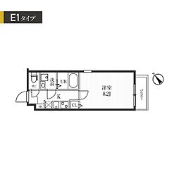 都営大江戸線 牛込柳町駅 徒歩7分の賃貸マンション 2階1Kの間取り