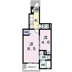 カーサユタカ 2Kの間取図画像