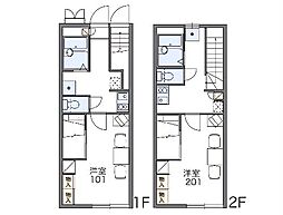 レオパレスイーストII 2階1Kの間取り
