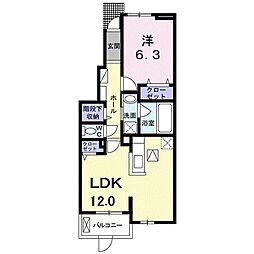 グレイス牛川 1階1LDKの間取り