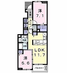 西武拝島線 西武立川駅 徒歩18分の賃貸アパート 1階2LDKの間取り