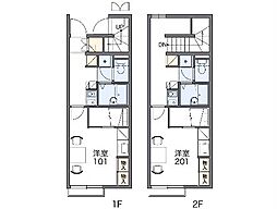 レオパレスプルンニーB 1Kの間取図画像