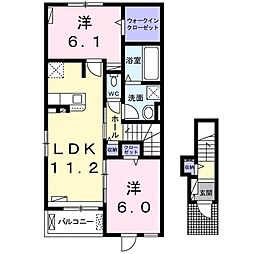 東武桐生線 治良門橋駅 6kmの賃貸アパート 2階2LDKの間取り