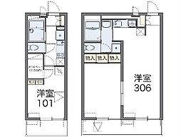 レオパレス英 1Kの間取図画像