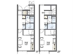 レオパレスリバーサイド下浜田III 2階1Kの間取り