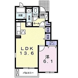 関東鉄道竜ヶ崎線 竜ヶ崎駅 5.5kmの賃貸アパート 1階1LDKの間取り