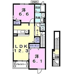 クラール白山 2LDKの間取図画像