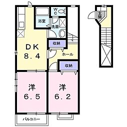 ブラウベルク　Ａ 2階2DKの間取り