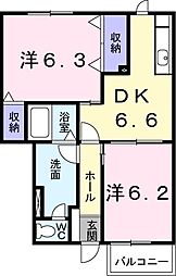 バードック　Ａ 1階2DKの間取り