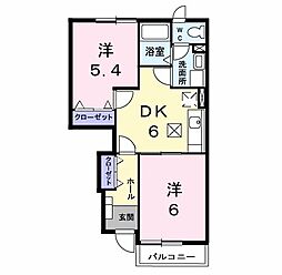 白蔵IIIＢ 1階2DKの間取り