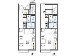 レオパレスルクソール 2階1Kの間取り