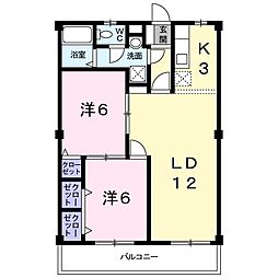 フィールドコート澤田II 1階2LDKの間取り