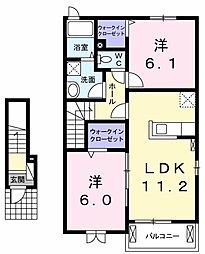 ローレル 2階2LDKの間取り