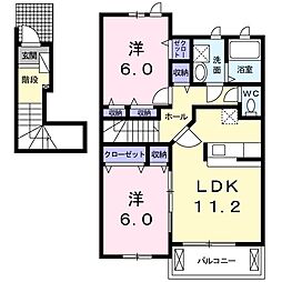 カルム・プロムナードI 2階2LDKの間取り