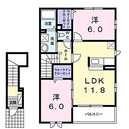 ローマ・アリエス・アイ 204 2階2LDKの間取り