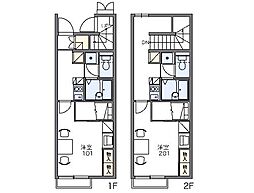 レオパレスサントーレ 2階1Kの間取り