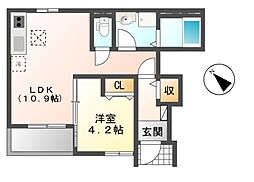 イーストウィング 1LDKの間取図画像