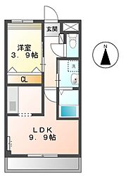 名鉄豊田線 黒笹駅 3.1kmの賃貸アパート 2階1LDKの間取り
